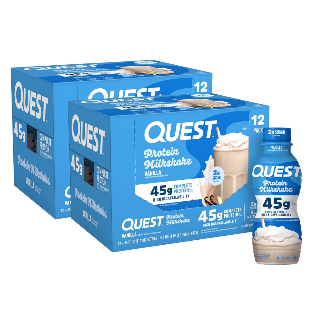 Quest Nutrition Strawberry Protein Shake, 45g Protein, 2g Sugar, 4g Net Carbs, Ready to Drink, Gluten Free, 12 Count
